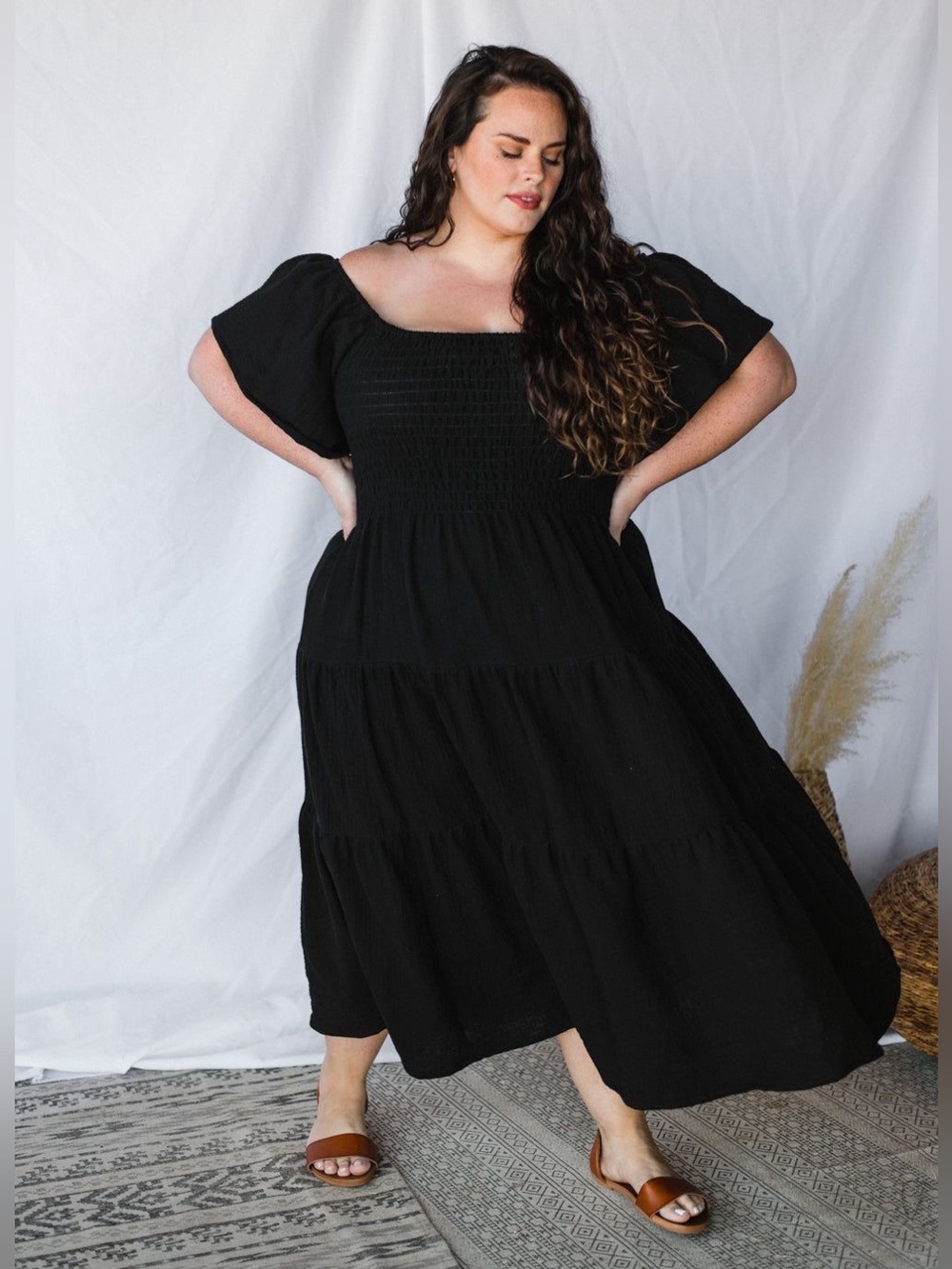 NWOT Sotela | Oasis Midi Dress in Black Gauze
